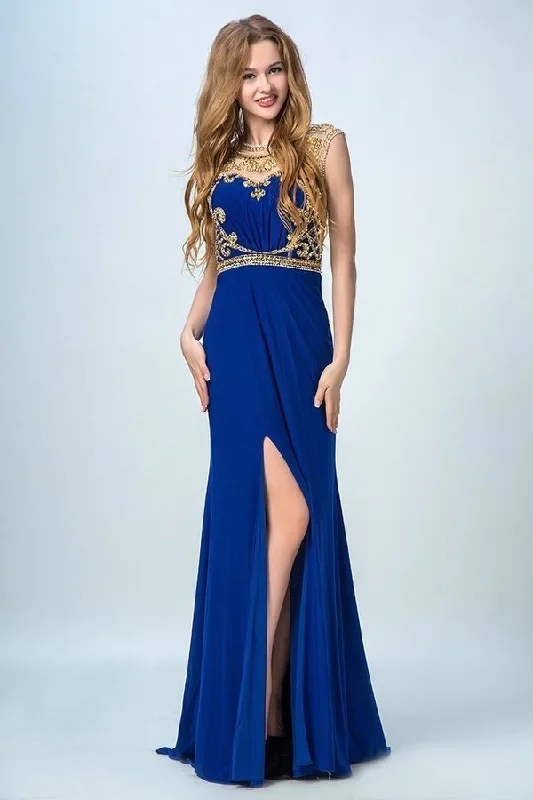 2024 Scoop Neckline Column Beaded Bodice Prom Dresses With Court Train P5CGNGFE