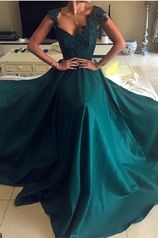 Backless Lace Appliques Dark Green Cap Sleeves Long Prom Dresses Evening Dress Party Gown Backless Lace Appliques Dark Green Cap Sleeves Long Prom Dresses Evening Dress Party Gown