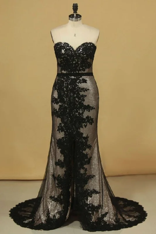 2024 Sequin & Tulle Sweetheart Sheath Prom Dresses With Applique PZHE4JBN