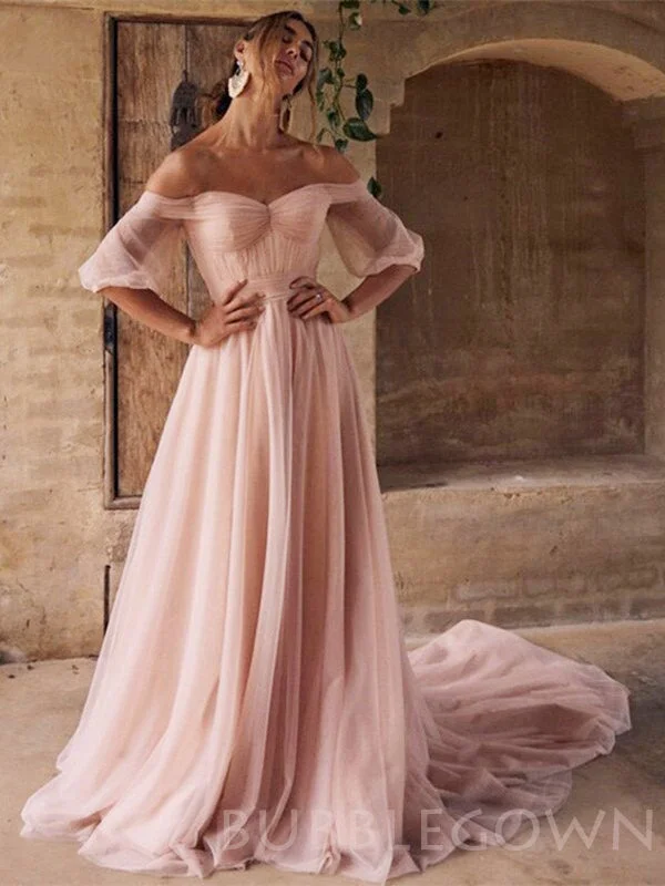 Off ShoulderTulle A-line Half Sleeves Appliques Lace Long Evening Prom Dresses, MR7898 Off ShoulderTulle A-line Half Sleeves Appliques Lace Long Evening Prom Dresses, MR7898