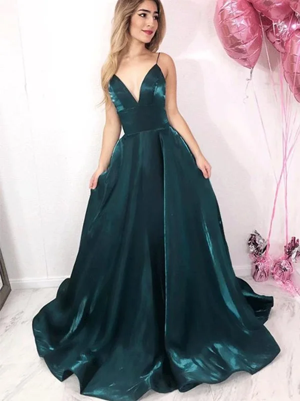 V Neck Green Spaghetti Straps Satin Long Prom Dresses Evening Party, Satin Long Green Formal Evening Dresses V Neck Green Spaghetti Straps Satin Long Prom Dresses Evening Party, Satin Long Green Formal Evening Dresses