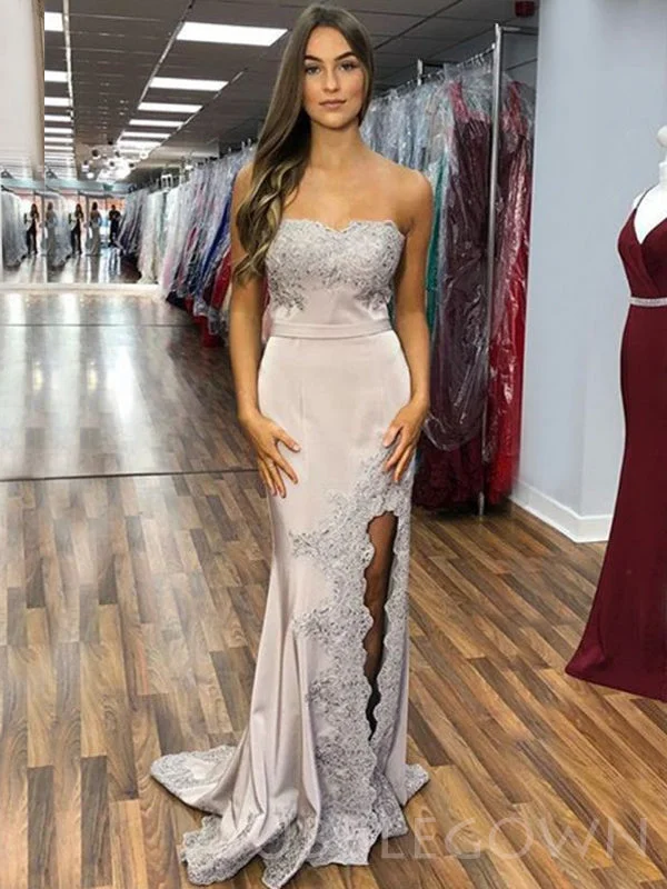 Mermaid Satin Strapless Appliques Long Evening Prom Dresses, Cheap Custom Prom Dress, MR7944 Mermaid Satin Strapless Appliques Long Evening Prom Dresses, Cheap Custom Prom Dress, MR7944