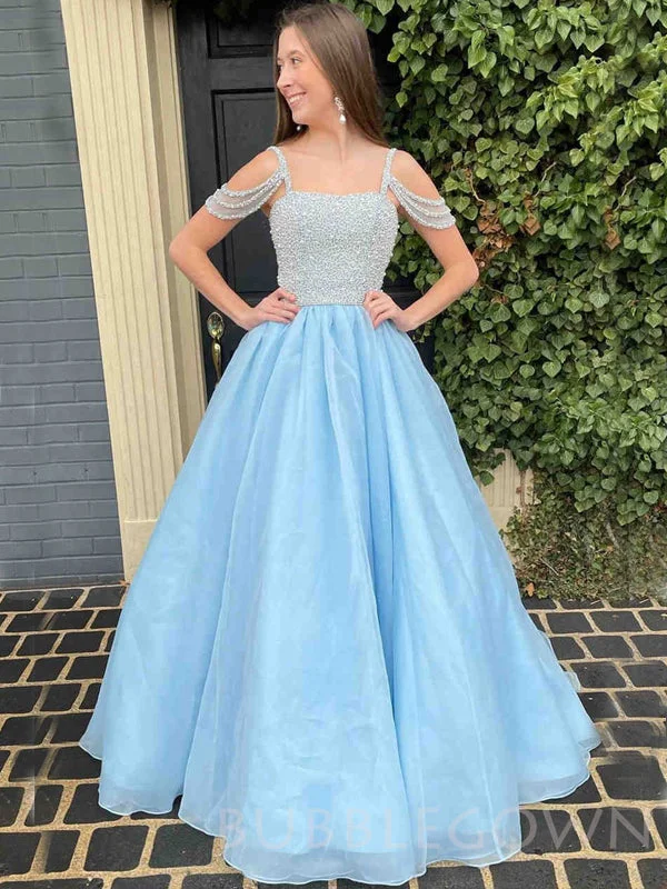 Sky Blue Organza Beaded A-line Long Evening Prom Dresses, Cheap Sweet Prom dresses, MR7971 Sky Blue Organza Beaded A-line Long Evening Prom Dresses, Cheap Sweet Prom dresses, MR7971