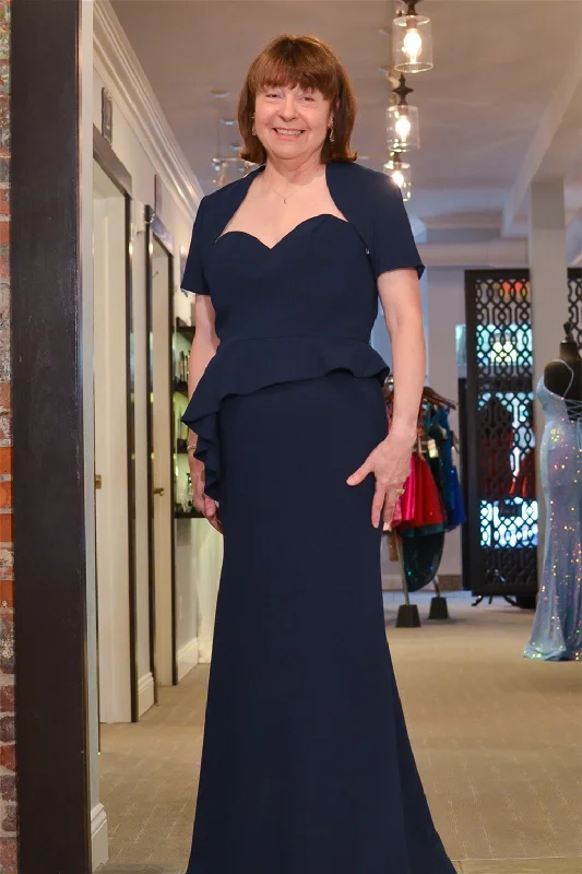 Navy Blue Mermaid Ruffle Long Mother of Bride Dress