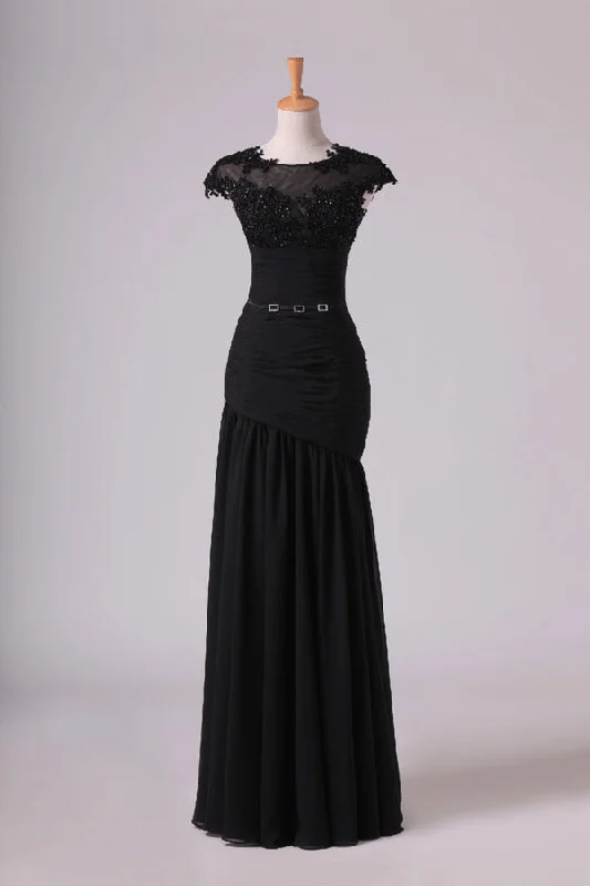 2024 Petite Size Mermaid Scoop Open Back Prom Dresses Chiffon With Applique And PZRP825J 2024 Petite Size Mermaid Scoop Open Back Prom Dresses Chiffon With Applique And PZRP825J