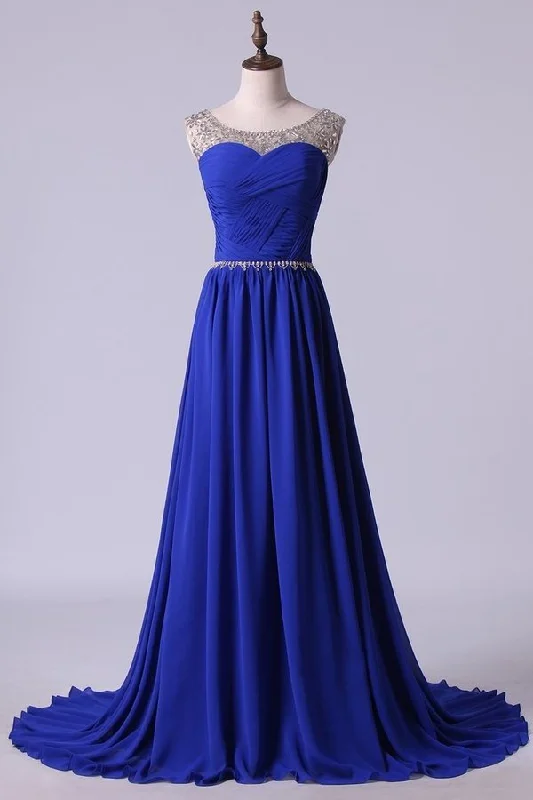 2024 Scoop Prom Dresses A Line Pleated Bodice Chiffon With Beads Dark Royal P5HQ9PMX 2024 Scoop Prom Dresses A Line Pleated Bodice Chiffon With Beads Dark Royal P5HQ9PMX