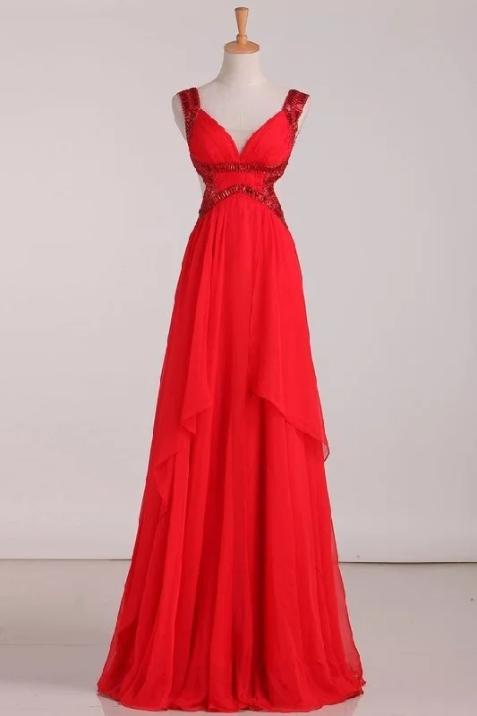 2024 New Arrival Straps Prom Dresses Chiffon With Beads And Ruffles Open P725139B