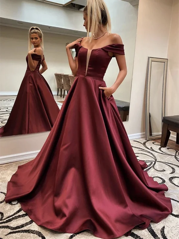 Burgundy Off Shoulder Satin Long Prom Dresses, Burgundy Off The Shoulder Satin Long Formal Evening Dresses Burgundy Off Shoulder Satin Long Prom Dresses, Burgundy Off The Shoulder Satin Long Formal Evening Dresses