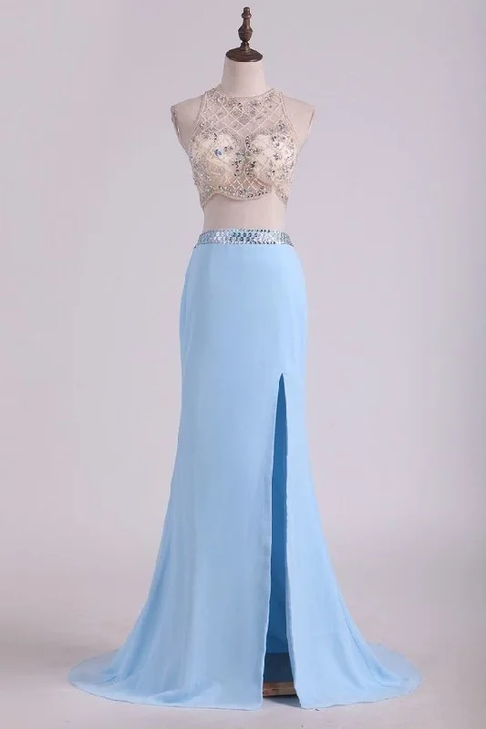 2024 Prom Dresses Scoop Sheath Two Pieces Chiffon With Beading And Slit Sweep P4Q3CMQS 2024 Prom Dresses Scoop Sheath Two Pieces Chiffon With Beading And Slit Sweep P4Q3CMQS