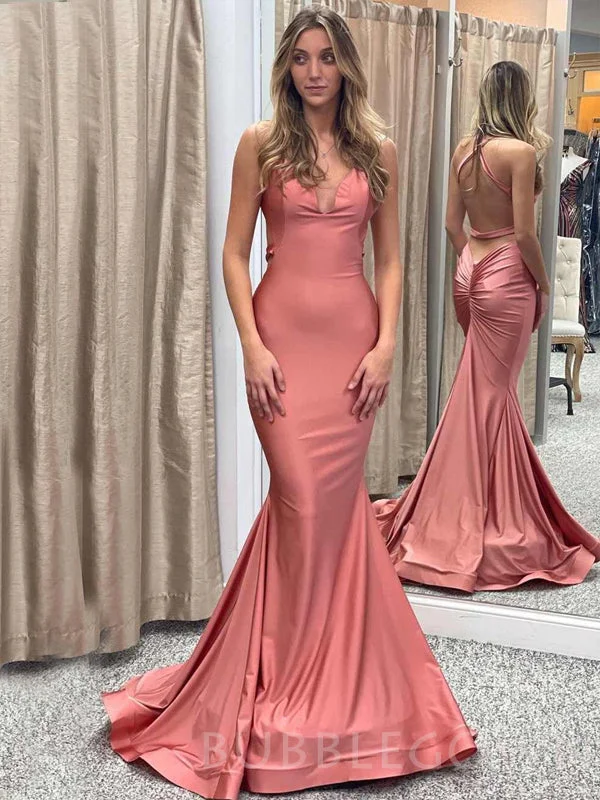 Coral Satin Mermaid Long Backless Evening Prom Dresses, Cheap Custom Prom Dress, MR7866 Coral Satin Mermaid Long Backless Evening Prom Dresses, Cheap Custom Prom Dress, MR7866