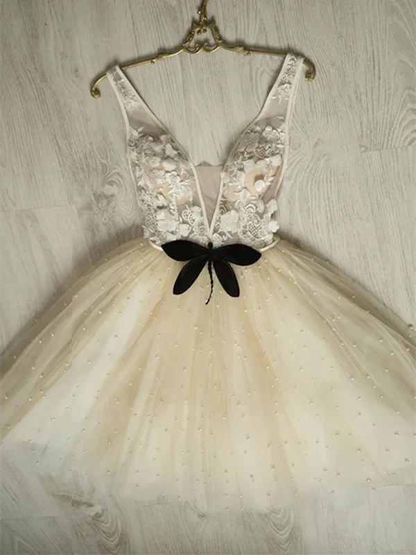 Champagne Tulle Short Prom Dresses, Champagne Tulle Short Formal Evening Homecoming Dresses Champagne Tulle Short Prom Dresses, Champagne Tulle Short Formal Evening Homecoming Dresses