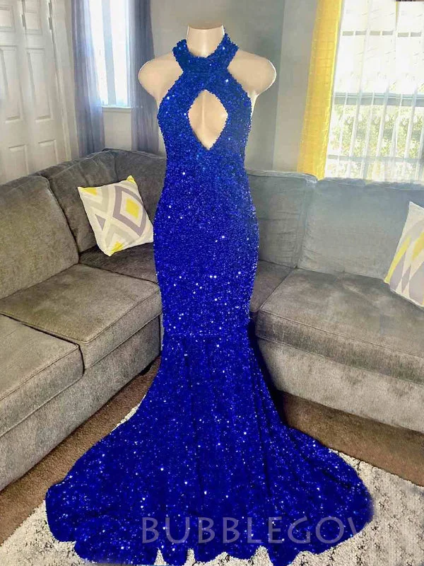 Royal Blue Sequin Mermaid Halter Long Evening Prom Dresses, Cheap Custom Prom Dresses, MR7892 Royal Blue Sequin Mermaid Halter Long Evening Prom Dresses, Cheap Custom Prom Dresses, MR7892