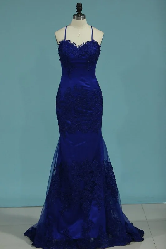 2024 Prom Dresses Spaghetti Straps Mermaid Tulle With P2BJSMKZ