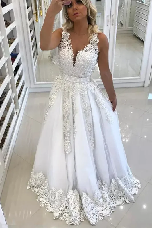 2024 Scoop Prom Dresses A Line Tulle With Applique And PBDSCP14