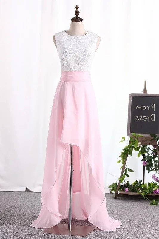 2024 Scoop Lace Bodice Prom Dresses With Asymmetrical P22ZBTS6