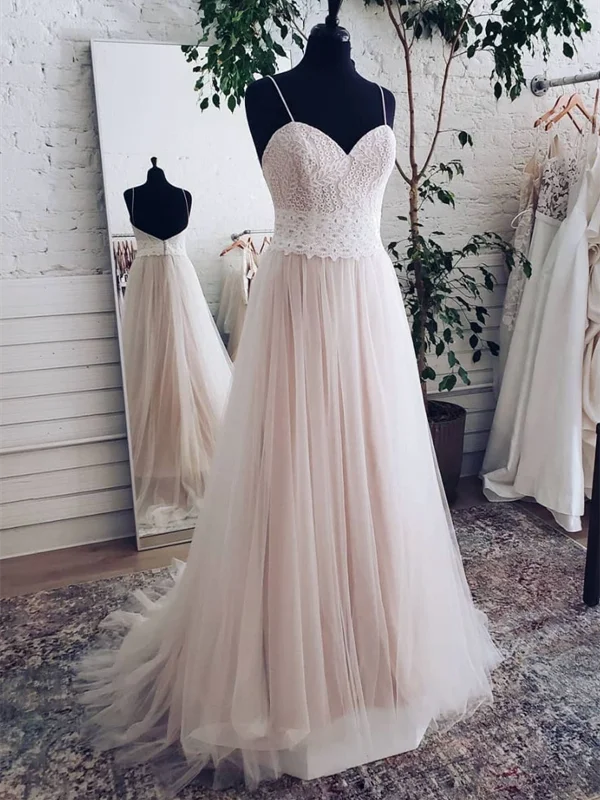 Champagne Backless Sweetheart Lace Tulle Long Prom Dresses, Backless Sweetheart Lace Tulle Long Formal Evening Dresses Champagne Backless Sweetheart Lace Tulle Long Prom Dresses, Backless Sweetheart Lace Tulle Long Formal Evening Dresses