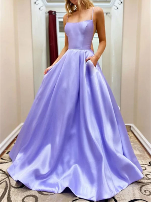 Simple A Line Purple Satin Long Prom Dresses, Long Purple Formal Evening Graduation Dresses Simple A Line Purple Satin Long Prom Dresses, Long Purple Formal Evening Graduation Dresses