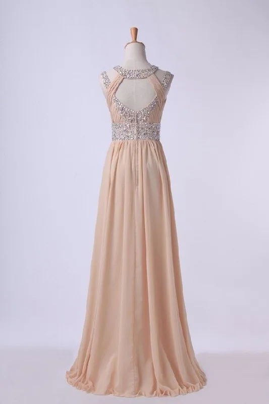 2024 Prom Dresses Scoop A Line Floor-Length Open Back Chiffon With PLNC38KE