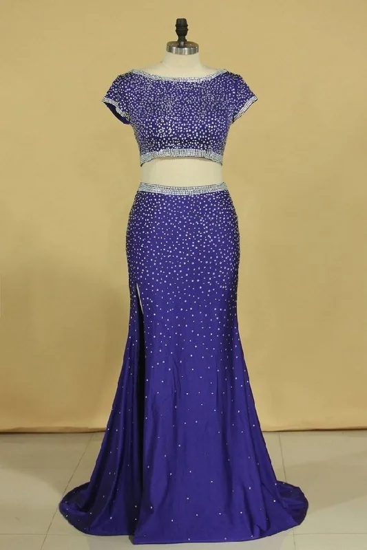 2024 Regency Two-Piece Scoop Sheath With Beading And Slit Prom Dresses Spandex P4HFJ421 2024 Regency Two-Piece Scoop Sheath With Beading And Slit Prom Dresses Spandex P4HFJ421
