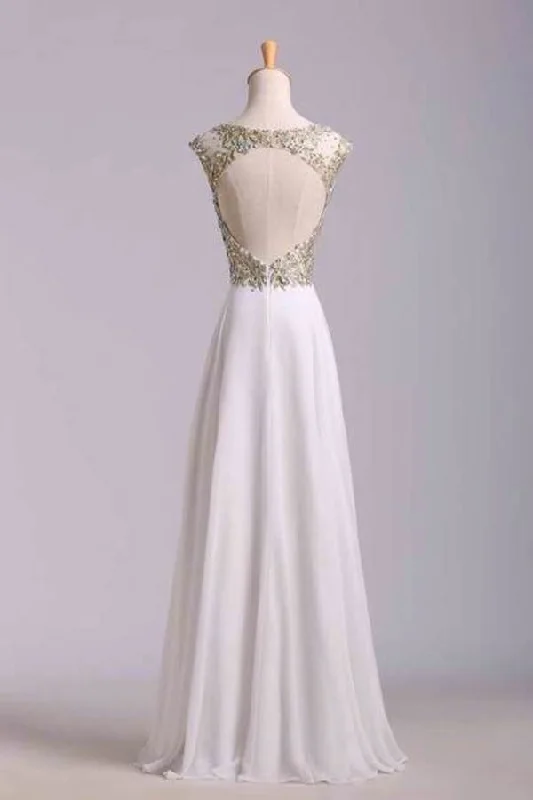 2024 Scoop Neckline Off The Shoulder Prom Dresses White Floor Length Chiffon With PKQF7YNN 2024 Scoop Neckline Off The Shoulder Prom Dresses White Floor Length Chiffon With PKQF7YNN