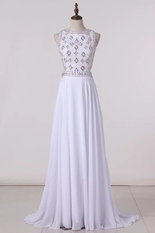 2024 Open Back Scoop Prom Dresses A Line Chiffon PKB7RP3N