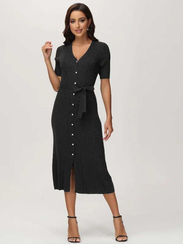 V-Neck Button Down Dress
