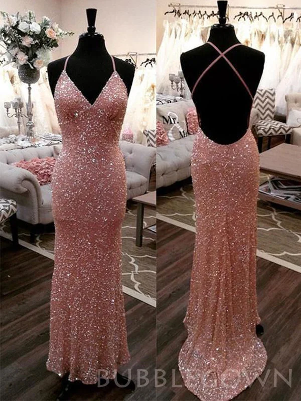 Mermaid Sequin Long Spaghetti Straps Evening Prom Dresses, Cheap Custom Prom Dresses, MR7951 Mermaid Sequin Long Spaghetti Straps Evening Prom Dresses, Cheap Custom Prom Dresses, MR7951