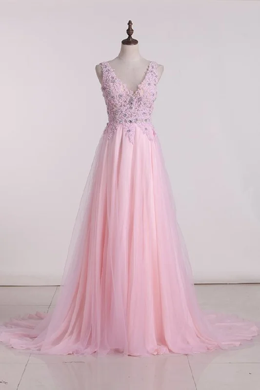 2024 Prom Dresses V Neck Beaded Bodice Open PYG5QDB1