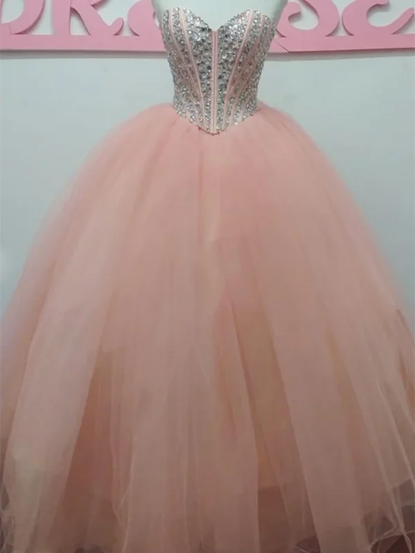 Pink Sweetheart Tulle Beads Long Prom Dresses, Pink Sweetheart Tulle Beads Long Formal Evening Dresses Pink Sweetheart Tulle Beads Long Prom Dresses, Pink Sweetheart Tulle Beads Long Formal Evening Dresses