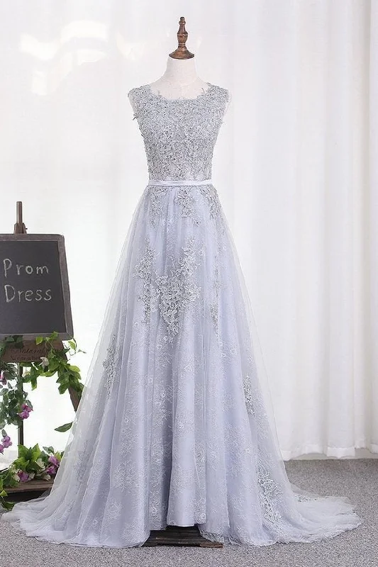 2024 Sexy Open Back A Line Prom Dresses Scoop PFYLR54G
