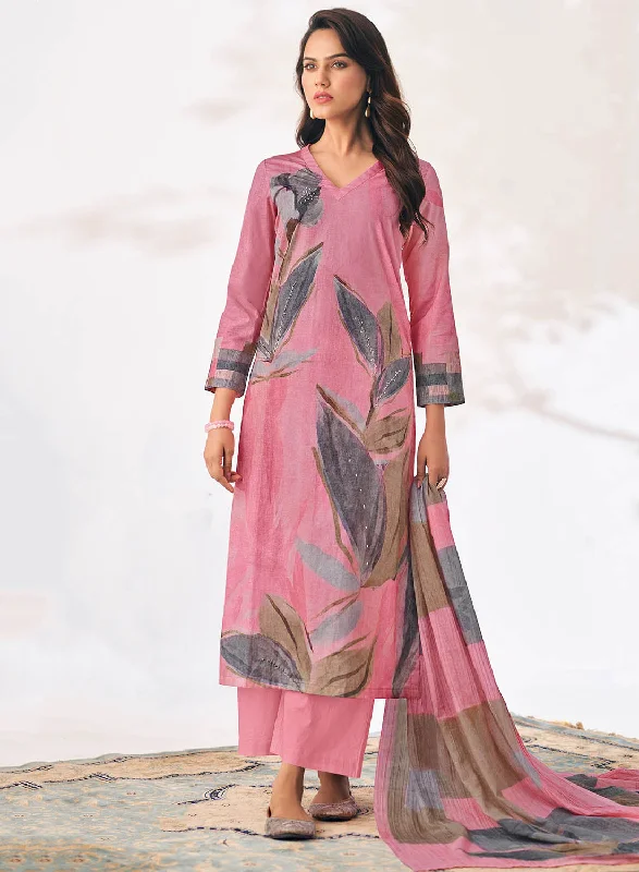 Women Pure Cotton Lawn Pink Printed Unstitched Suit Dress Material
