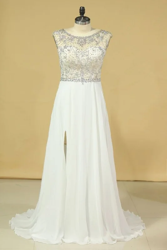 2024 Plus Size A-Line Bateau Sweep Train Chiffon&Lace Prom Dresses With Slit PF9A8Z2T 2024 Plus Size A-Line Bateau Sweep Train Chiffon&Lace Prom Dresses With Slit PF9A8Z2T