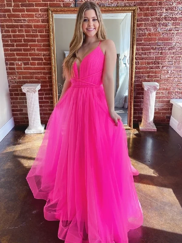 Stylish Deep V Neck Backless Hot Pink Long Prom Dresses, Open Back Hot Pink Formal Graduation Evening Dresses Stylish Deep V Neck Backless Hot Pink Long Prom Dresses, Open Back Hot Pink Formal Graduation Evening Dresses