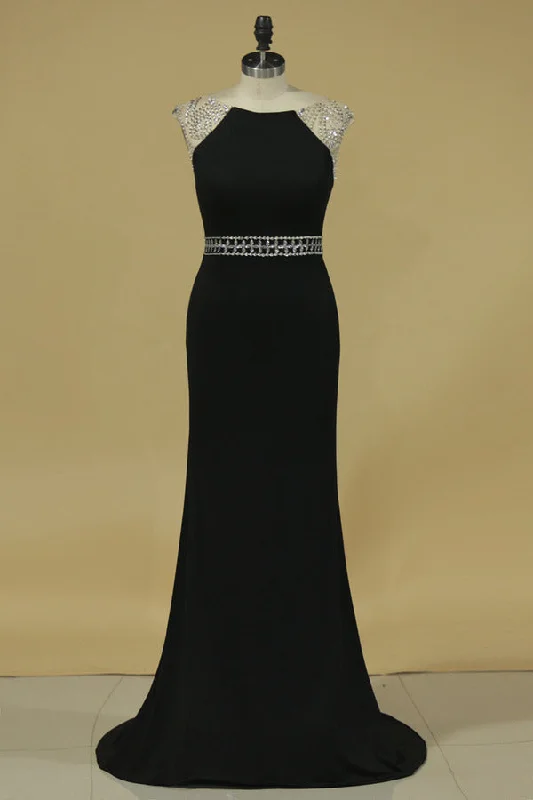 2024 Prom Dresses Scoop With Beading Spandex Sheath PN4G9HJY
