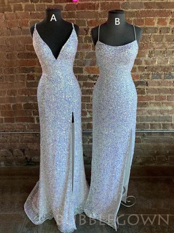 Mermaid White Sequin Side Slit Long Evening Prom Dresses, Cheap Custom Prom Dresses, MR7955 Mermaid White Sequin Side Slit Long Evening Prom Dresses, Cheap Custom Prom Dresses, MR7955