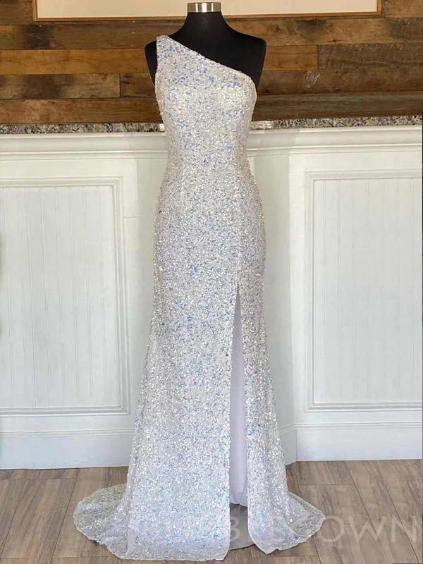 Shoulder White Sequin Long Mermaid Evening Prom Dresses, Cheap Custom Prom Dresses, MR7853 Shoulder White Sequin Long Mermaid Evening Prom Dresses, Cheap Custom Prom Dresses, MR7853
