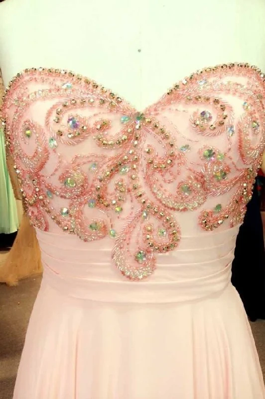 2024 New Arrival Prom Dresses A Line Sweetheart Sweep/Brush Chiffon With P9GNELBG