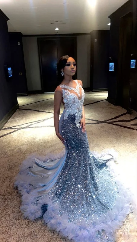 Luxurious Blue Sequins Satin Splicing Mermaid Prom Dress Evening Dress With Appliques Y7879 Luxurious Blue Sequins Satin Splicing Mermaid Prom Dress Evening Dress With Appliques Y7879