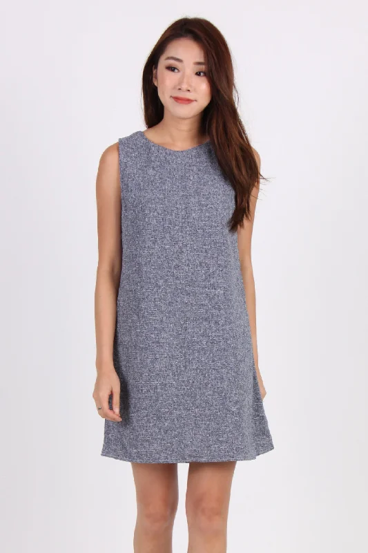 Textured Sleeveless Shift Dress In Blue