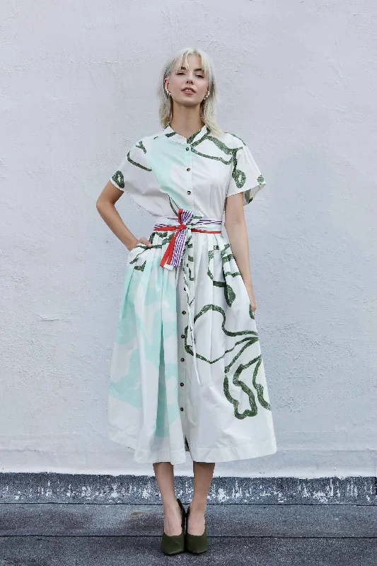 Chinese Collar Dual Box Pleat Dress (Pause)