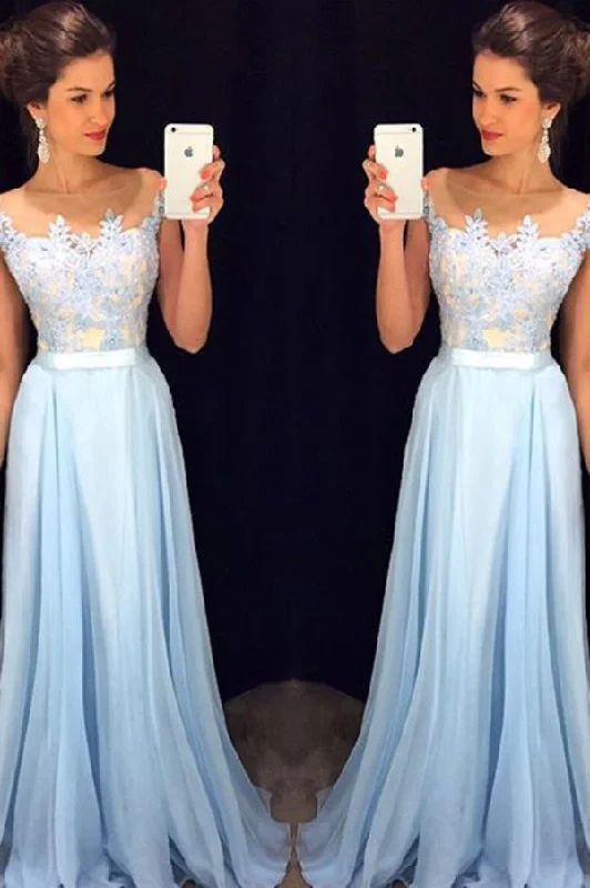2024 Scoop Cap Sleeves Prom Dresses Chiffon With Applique PSNJM4TC