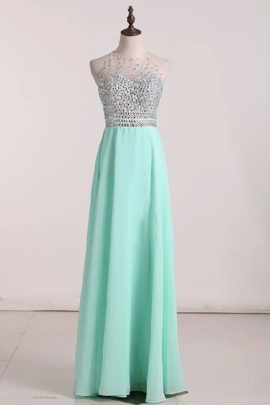 2024 Prom Dresses Open Back A Line Chiffon & Tulle With Beads P96Q51TY