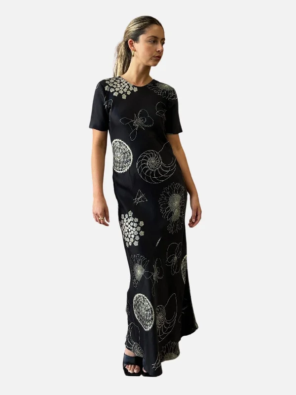 Short Sleeve Bias Dress Fibonacci - Black