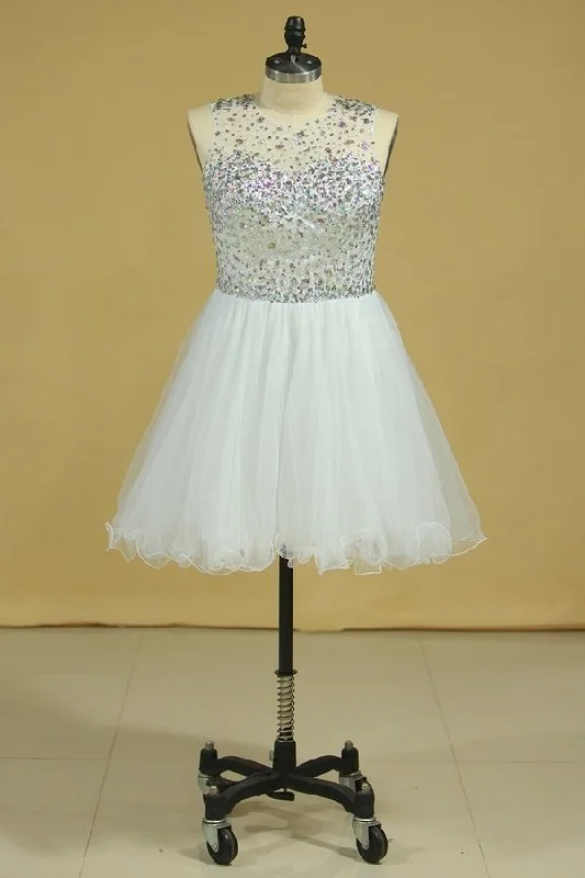 2024 Scoop Beaded Bodice A Line Prom Dress Short/Mini With Tulle Skirt White PQBC6XXD 2024 Scoop Beaded Bodice A Line Prom Dress Short/Mini With Tulle Skirt White PQBC6XXD