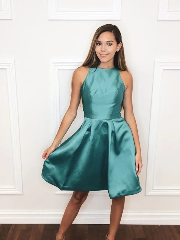 Simple Green Satin Short Prom Dresses, Short Green Formal Evening Homecoming Dresses Simple Green Satin Short Prom Dresses, Short Green Formal Evening Homecoming Dresses