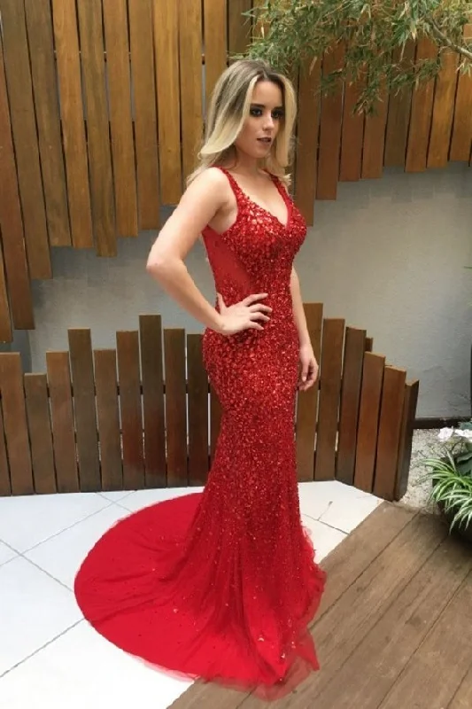 2024 Prom Dresses Straps Tulle With Beads P18KZ1QY