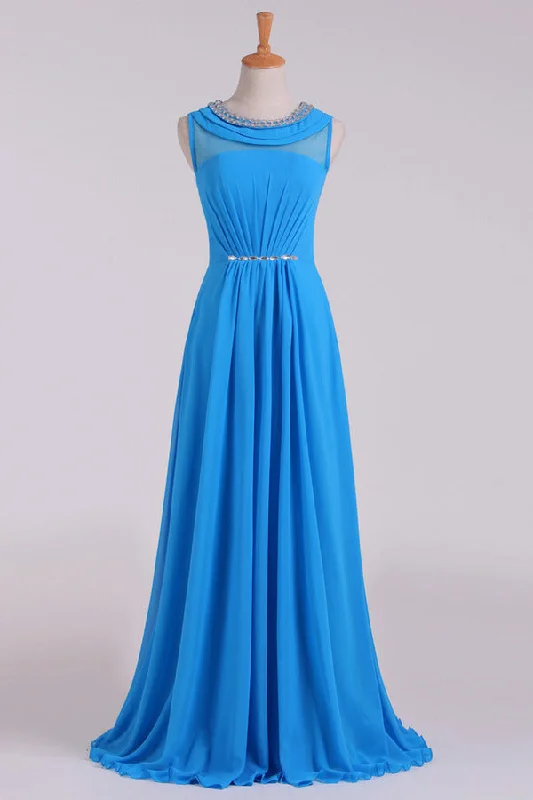 2024 Prom Dresses Scoop A Line Chiffon Beaded Floor PBXJG2LH