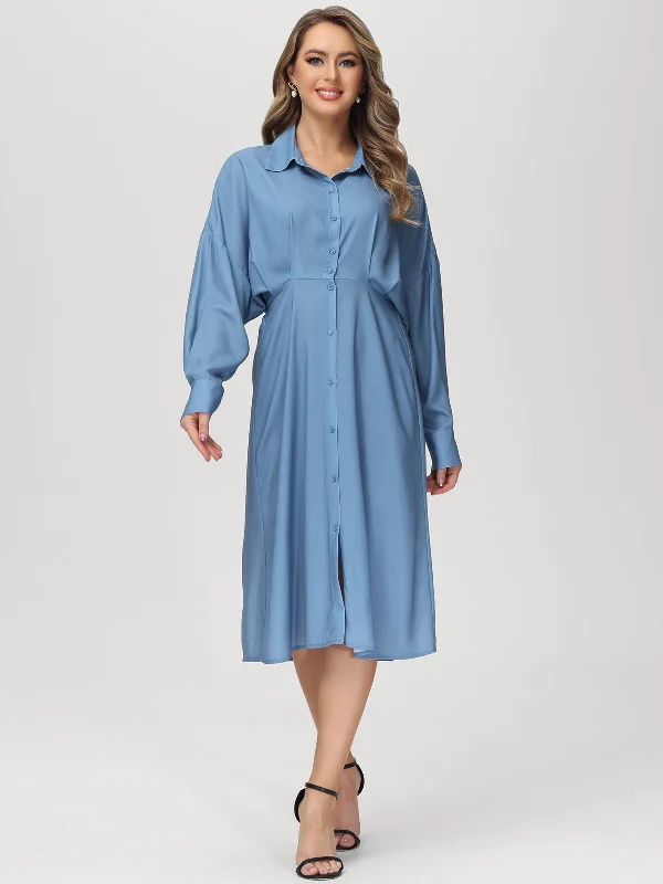 Button Front Batwing Sleeve Dress