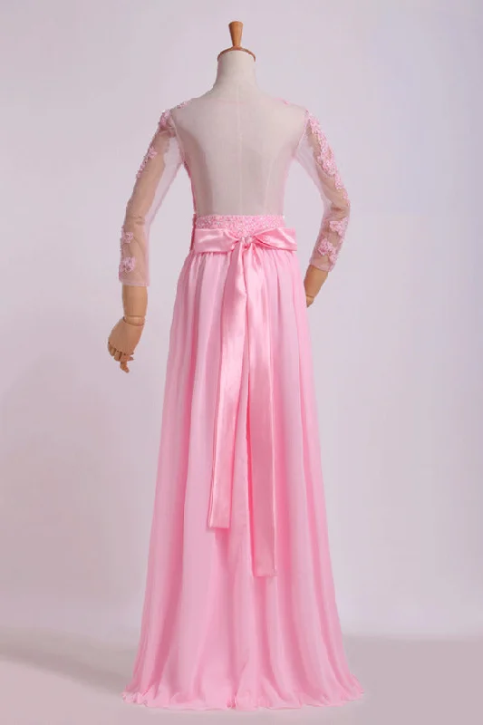 2024 Mid-Length SleeveScoop Prom Dresses A-Line Floor-Length Chiffon With Applique And PSD7CAMZ 2024 Mid-Length SleeveScoop Prom Dresses A-Line Floor-Length Chiffon With Applique And PSD7CAMZ