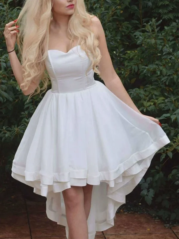 A Line Strapless White High Low Prom Dresses, High Low White Strapless Formal Evening Dresses A Line Strapless White High Low Prom Dresses, High Low White Strapless Formal Evening Dresses